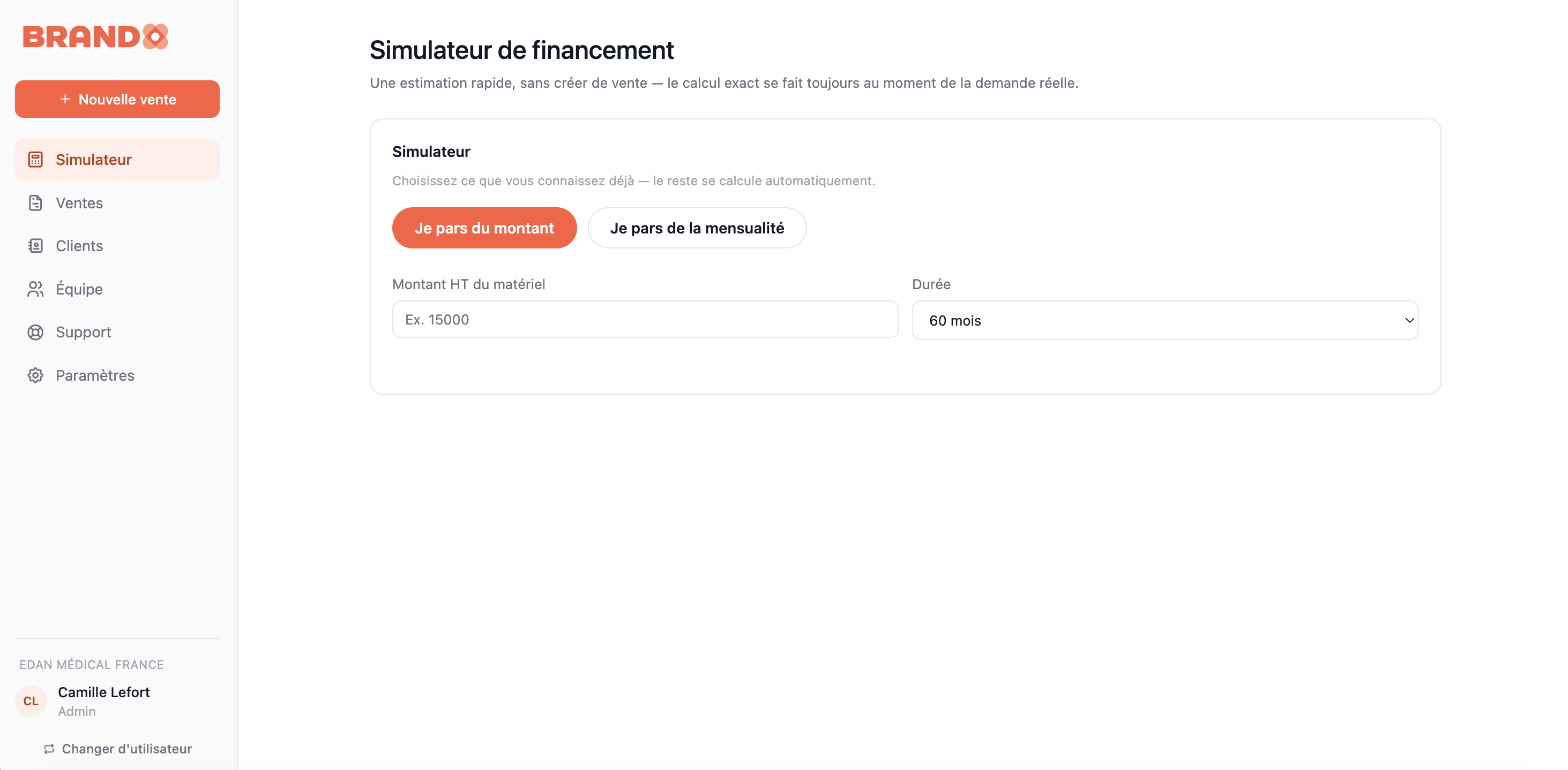 Simulateur de financement Brando